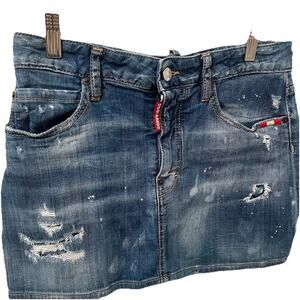 DSQUARED2 2000s Blue Distressed Denim Mini Skirt Size EU 42 Y2K Authentic